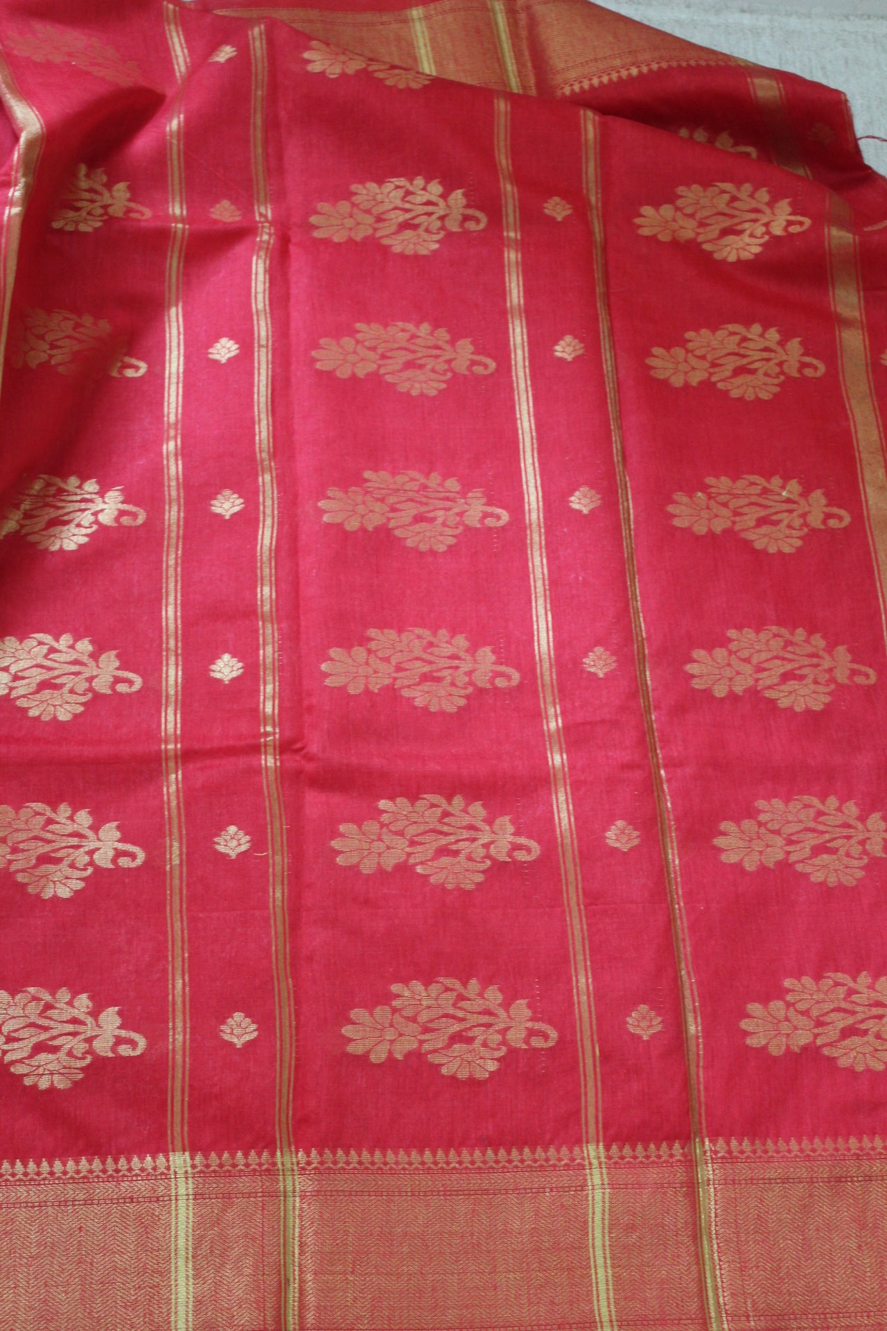 Red Jacquard Cotton Silk Saree