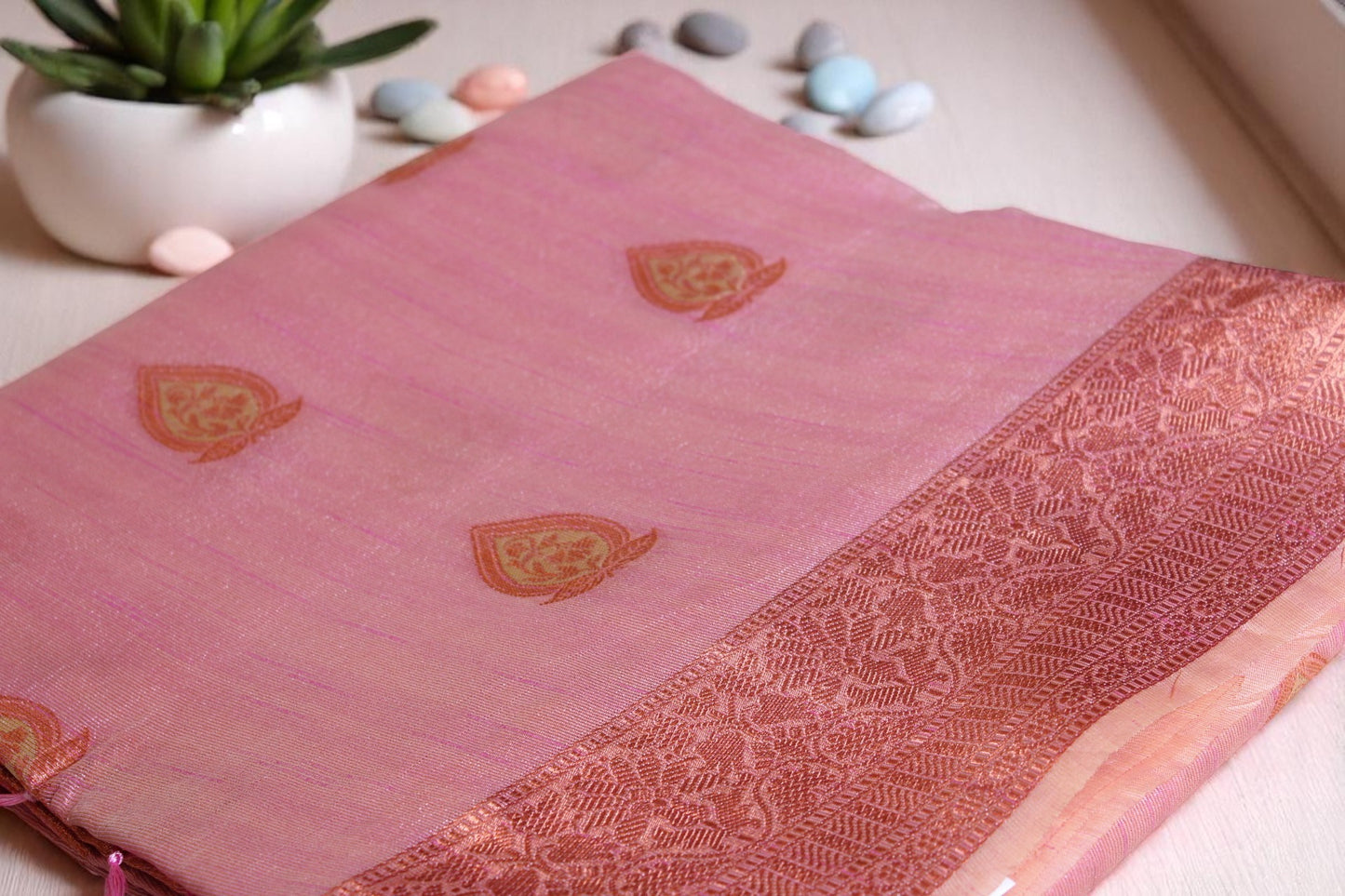 Onion Pink Tissue Organza Saree