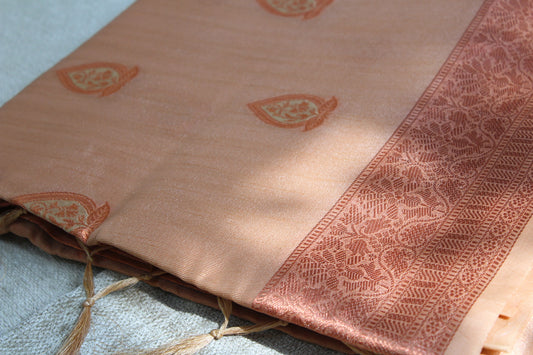Naive Peach Tissue Organza Saree with Copper Motifs