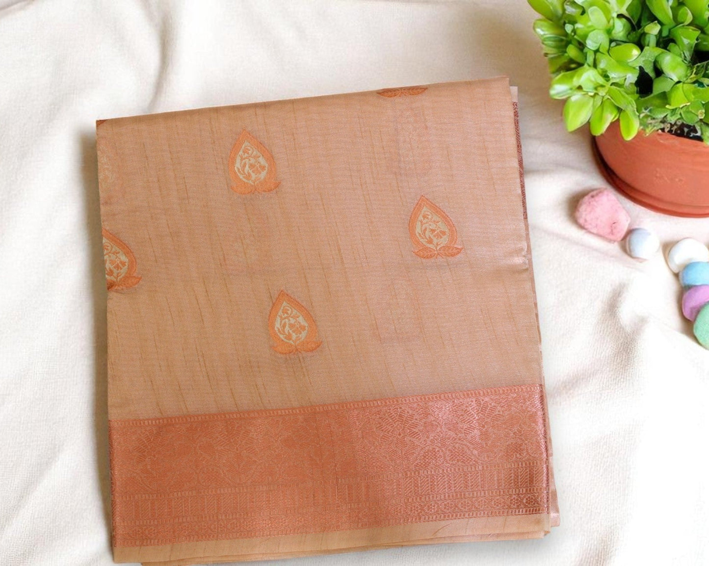 Naive Peach Tissue Organza Saree with Copper Motifs
