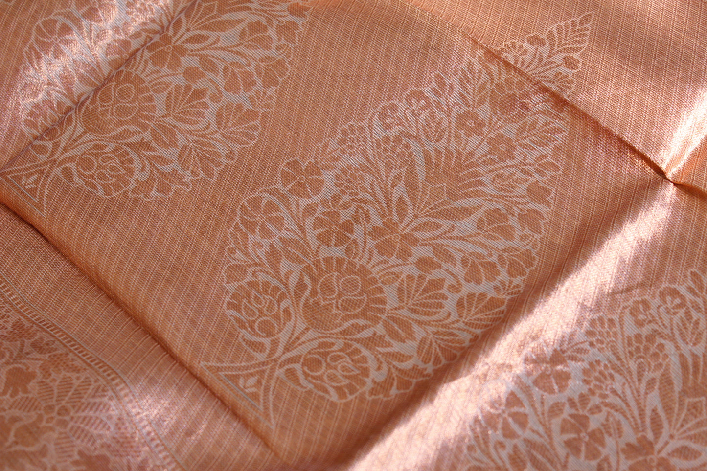Naive Peach Tissue Organza Saree with Copper Motifs