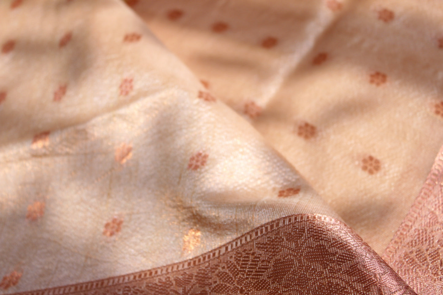 Naive Peach Tissue Organza Saree with Copper Motifs
