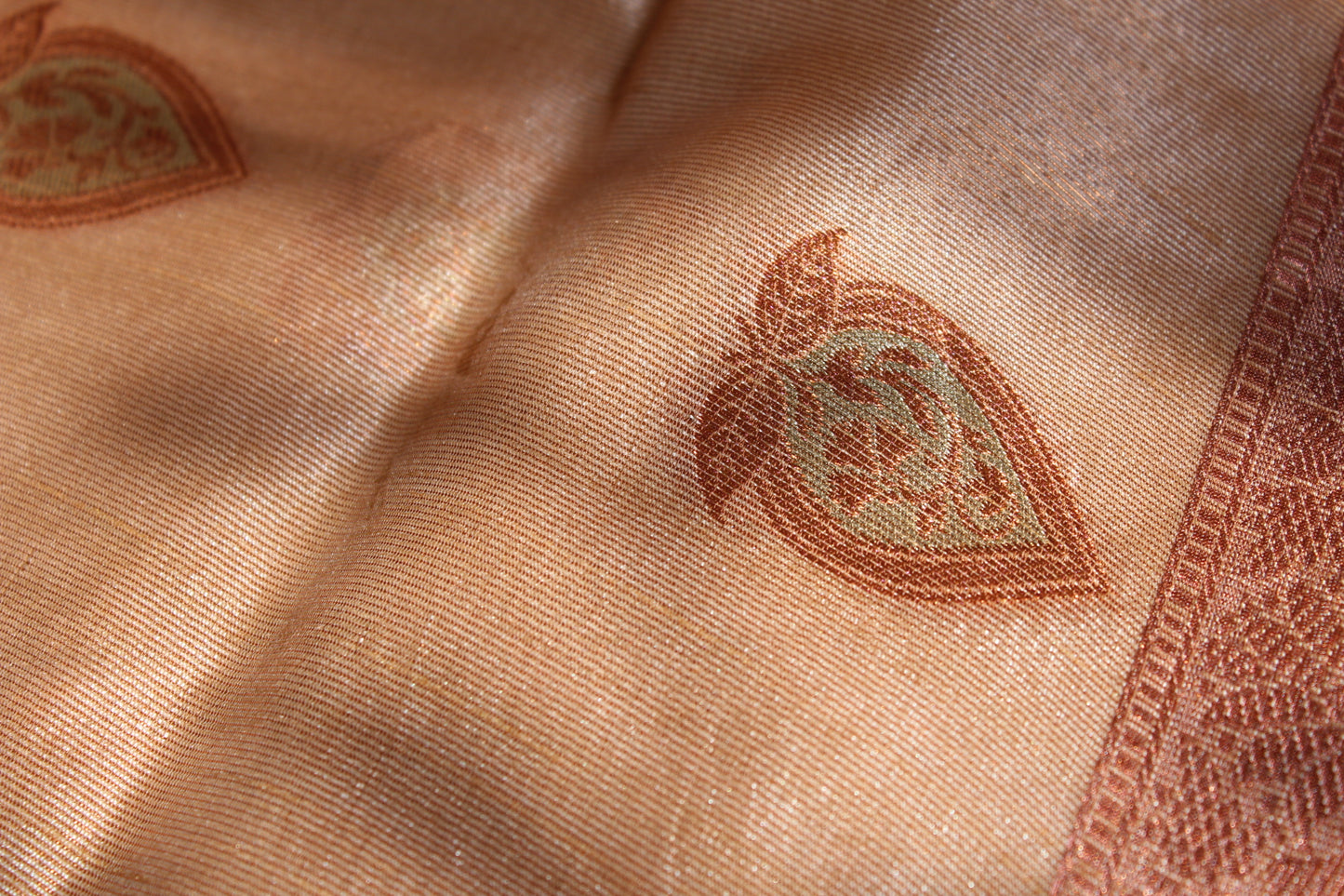 Naive Peach Tissue Organza Saree with Copper Motifs