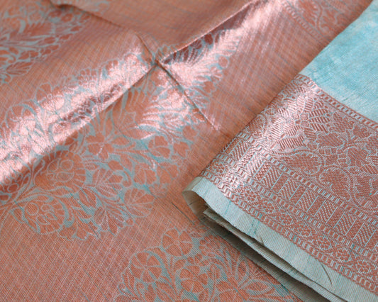 Mint Green Tissue Organza Saree with Copper Motifs