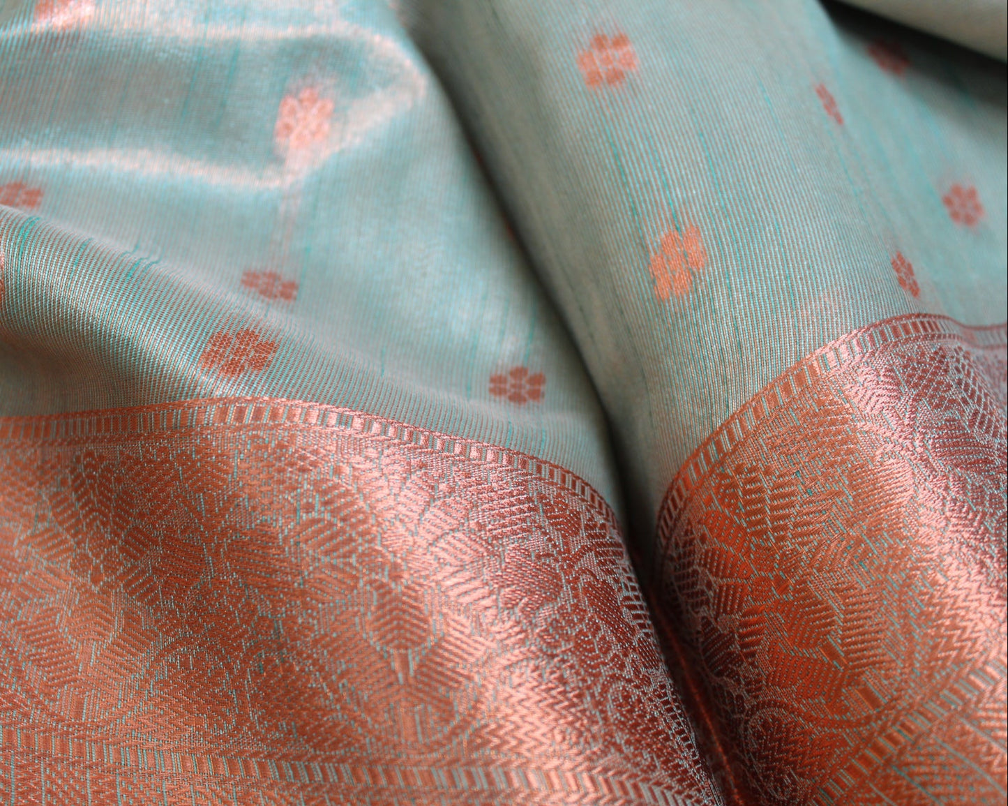 Mint Green Tissue Organza Saree with Copper Motifs