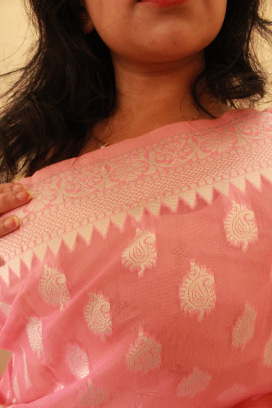 Baby Pink Handloom Cotton Saree
