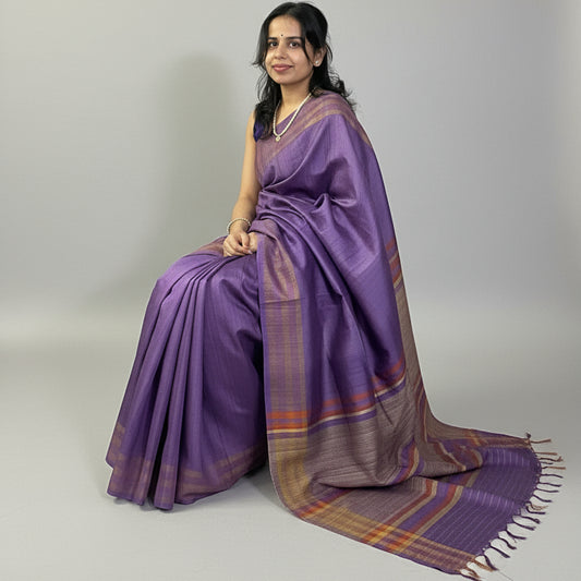 Handloom Purple Tussar Silk Saree