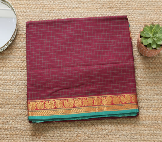 Veena - Maroon Checks South Cotton Saree