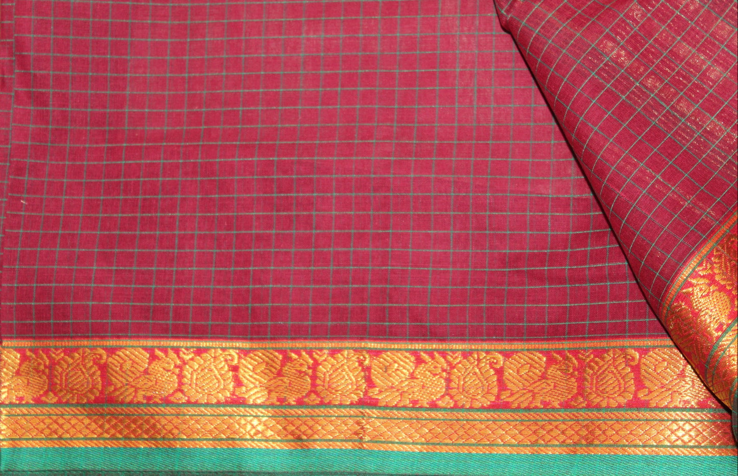 Veena - Maroon Checks South Cotton Saree