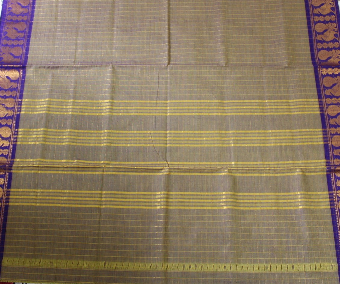Avani - Light Brown Zari Checks Mayuri Border Pure Cotton Saree