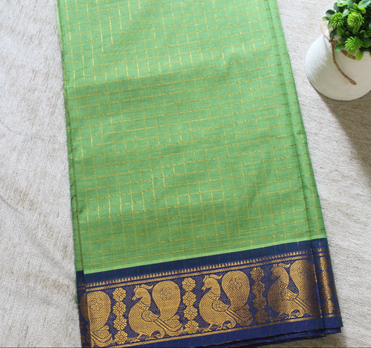 Kanan - Green Zari Checks Mayuri Border Pure Cotton Saree