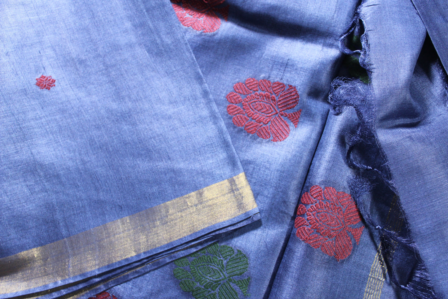 Blue Pure Handloom Tussar Silk Saree