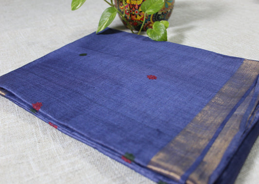 Blue Pure Handloom Tussar Silk Saree