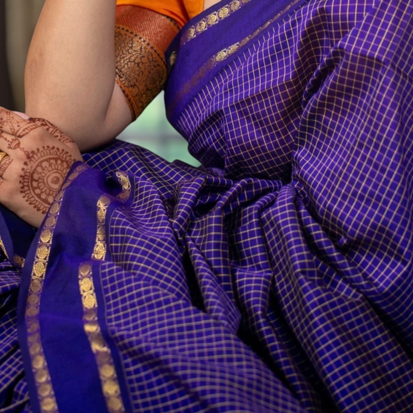 AABHA - Purple Checkered Cotton Saree