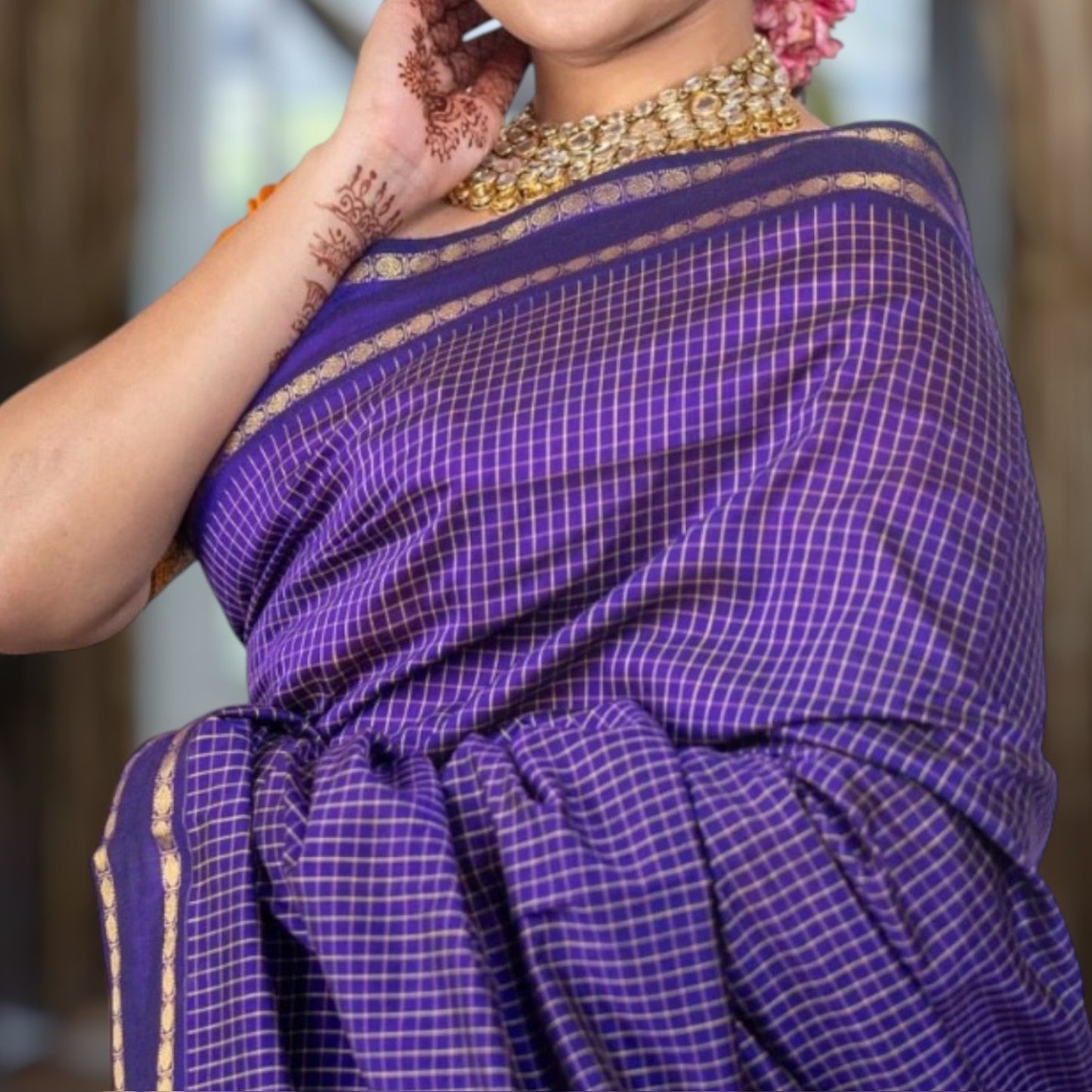 AABHA - Purple Checkered Cotton Saree