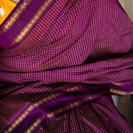 BELA - Wine Checkered Cotton Saree