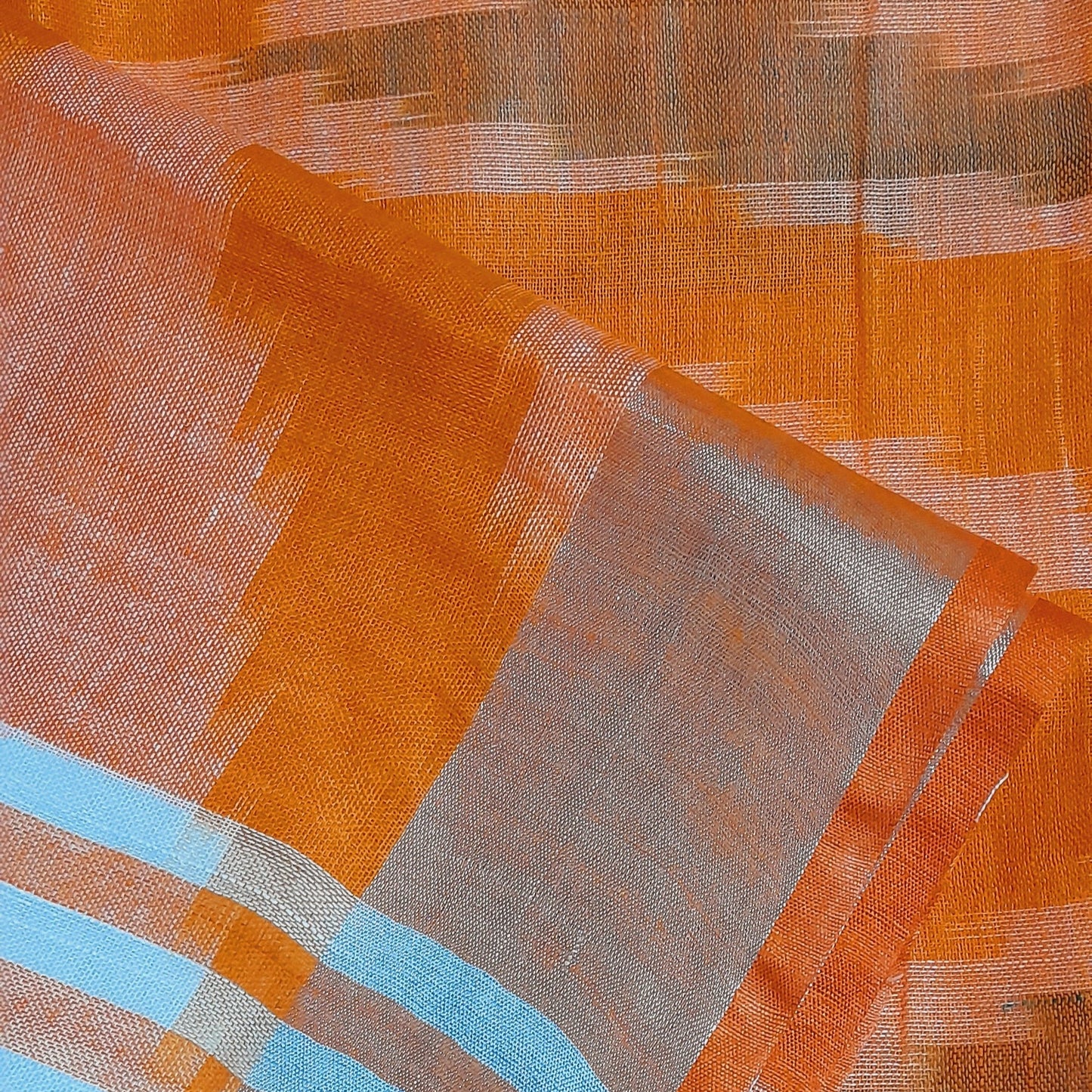 White Ikkat Linen Cotton Saree