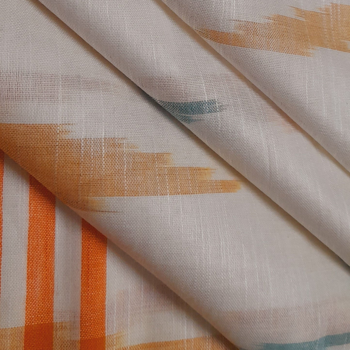 White Ikkat Linen Cotton Saree