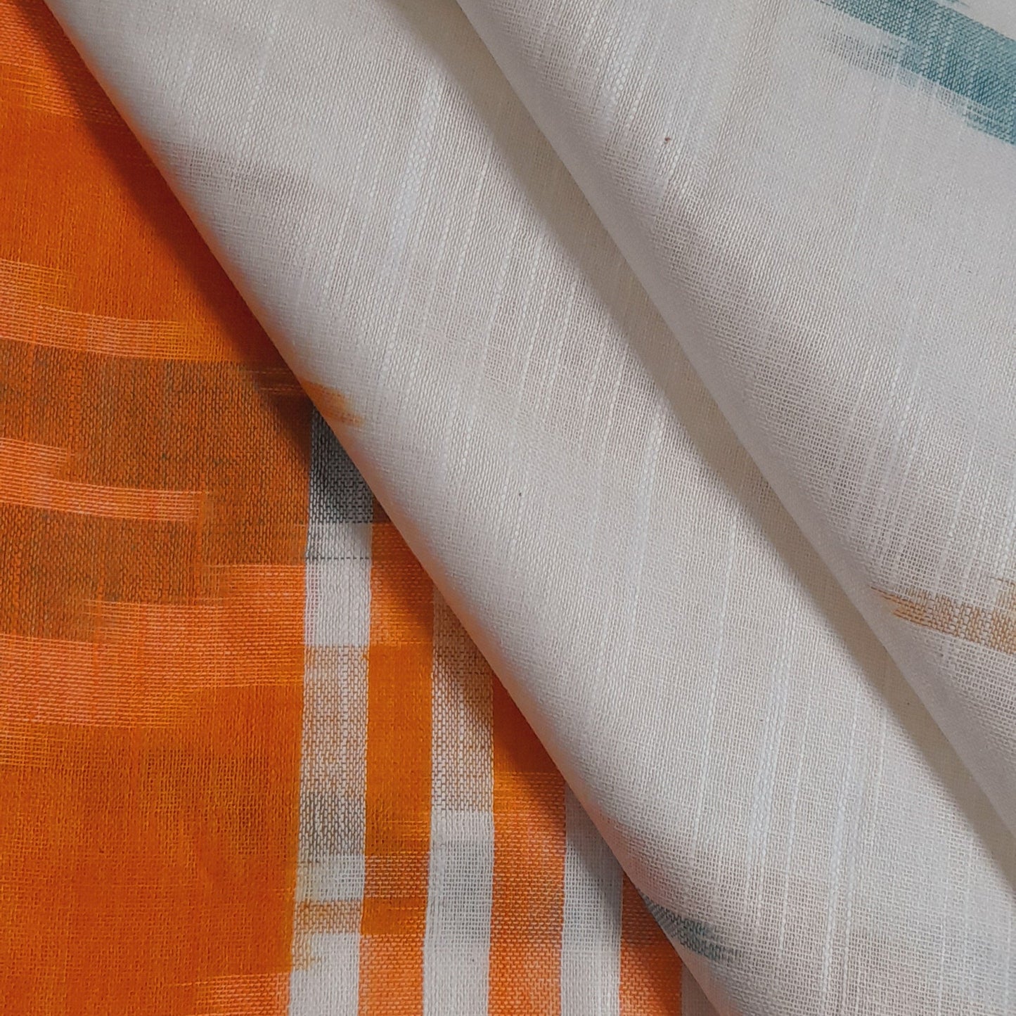 White Ikkat Linen Cotton Saree