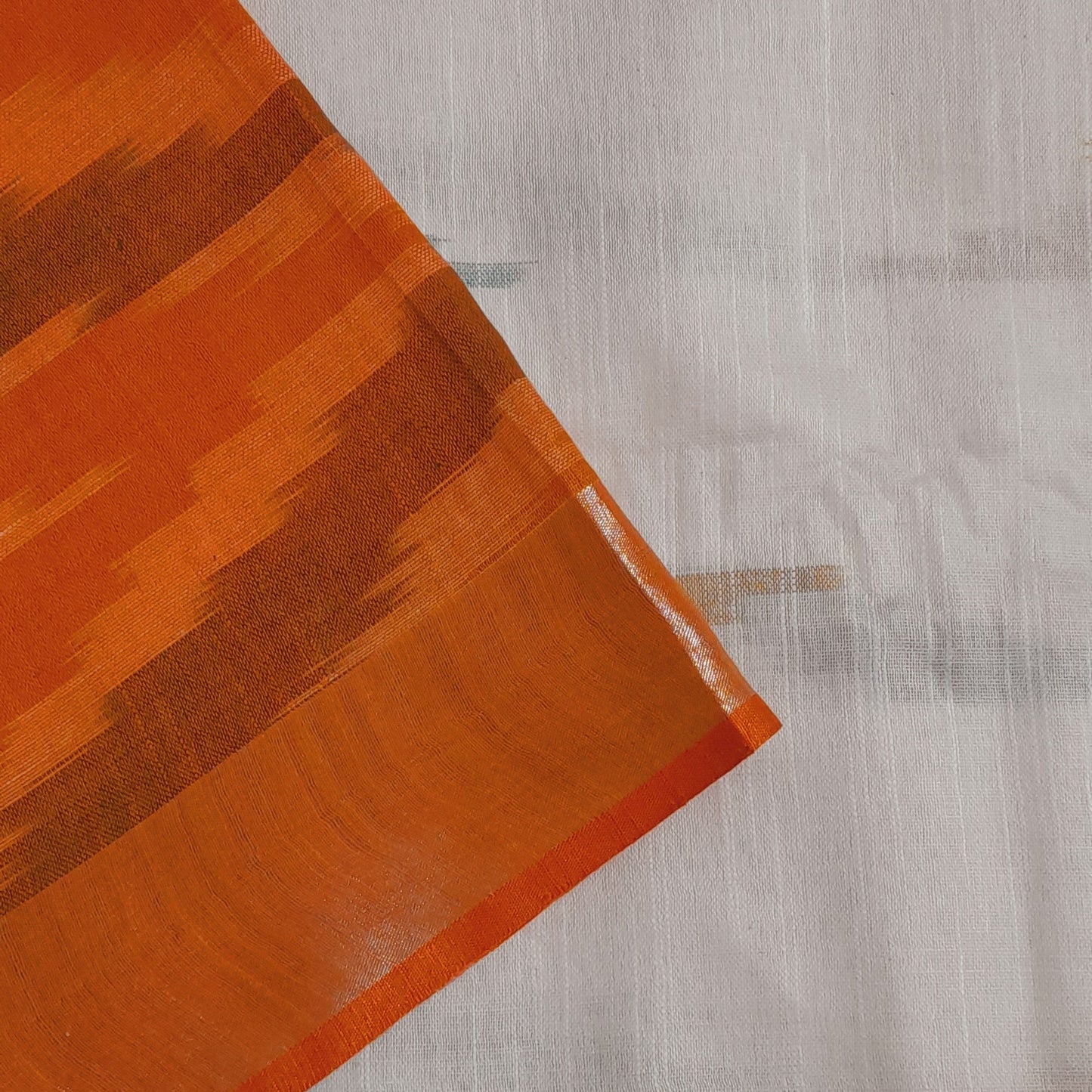 White Ikkat Linen Cotton Saree