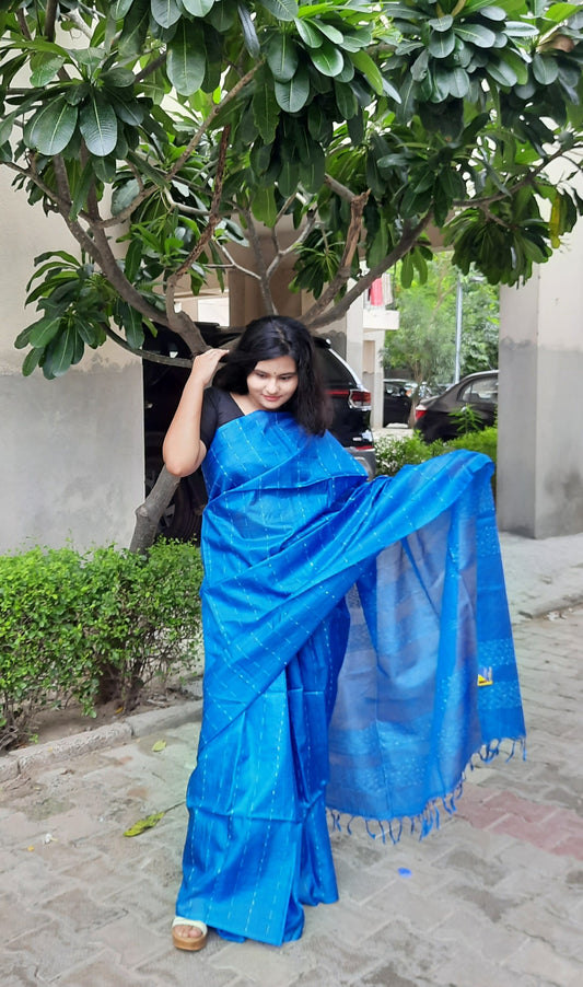 Blue Tussar Silk Saree