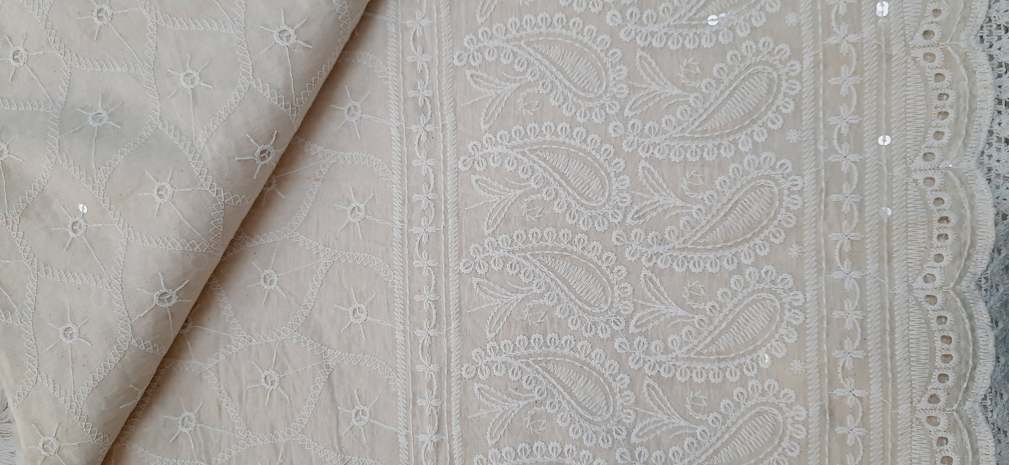 Off White Chikankari Sequined Pure Cotton Saree
