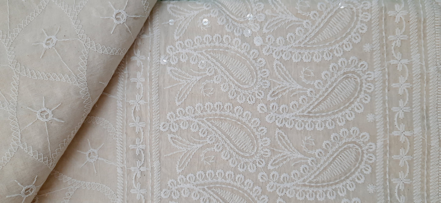 Off White Chikankari Sequined Pure Cotton Saree