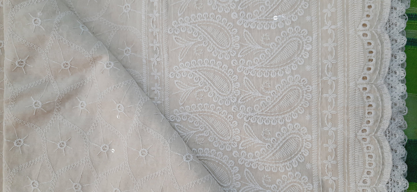 Off White Chikankari Sequined Pure Cotton Saree