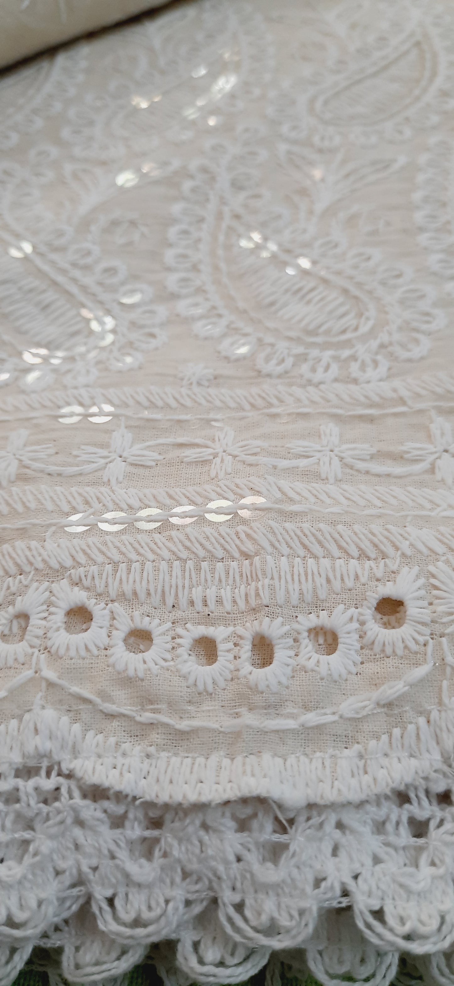 Off White Chikankari Sequined Pure Cotton Saree