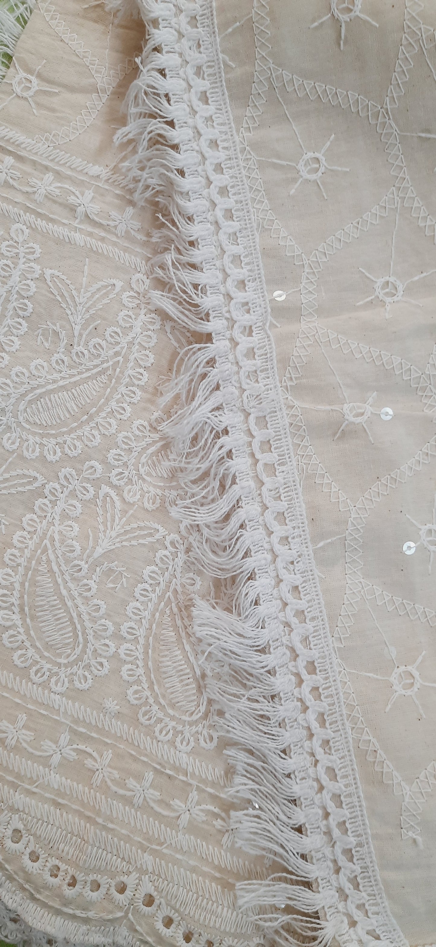 Off White Chikankari Sequined Pure Cotton Saree