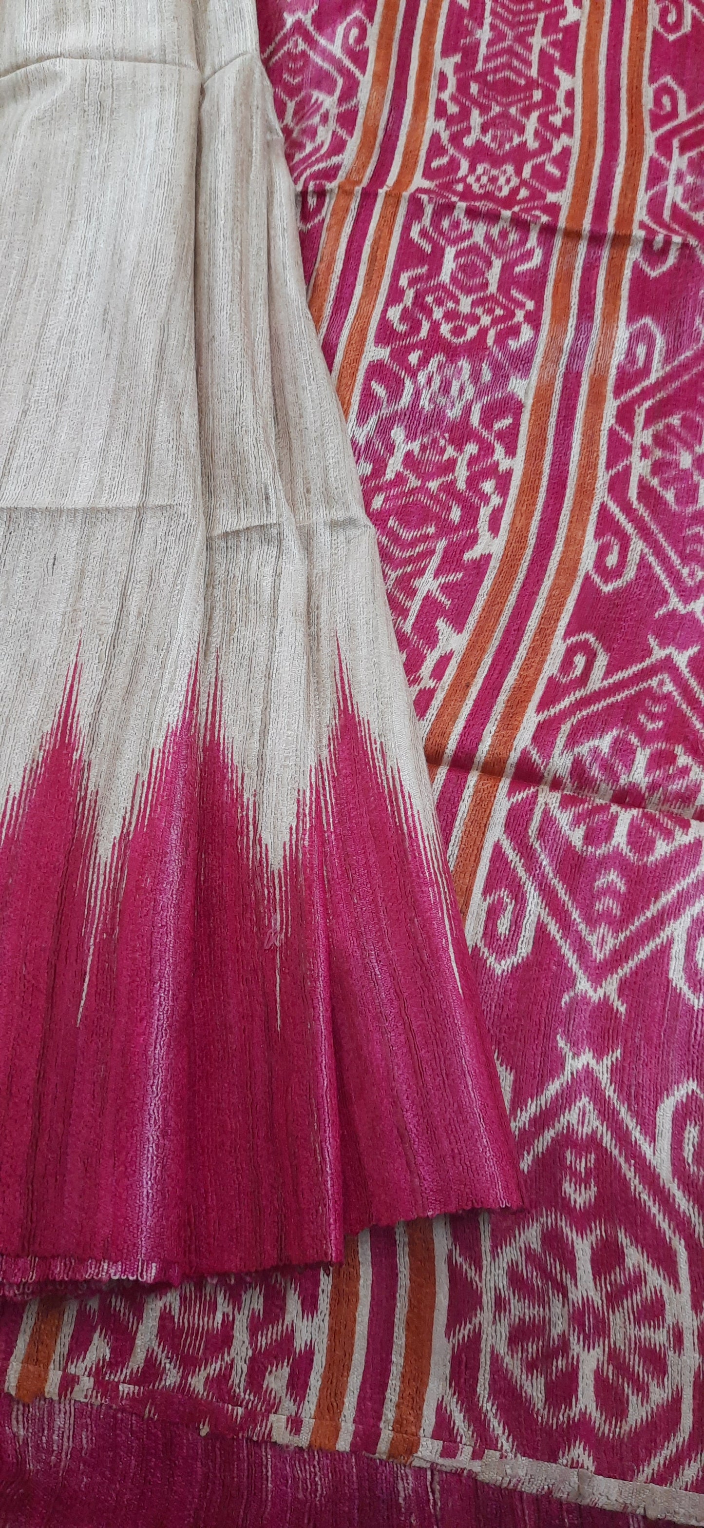 NITYA -Natural Color Tussar Silk Saree (Orange-Fuchsia)