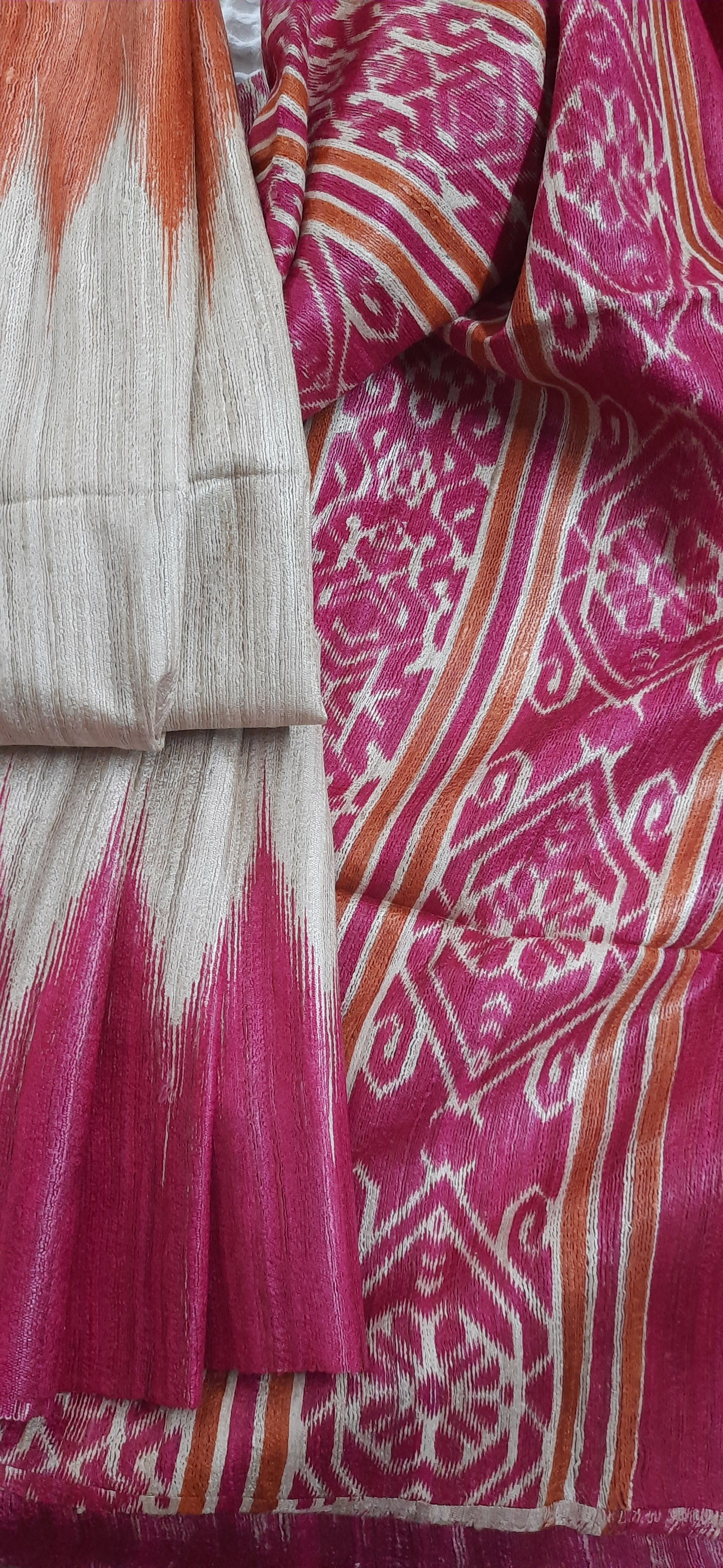 NITYA -Natural Color Tussar Silk Saree (Orange-Fuchsia)