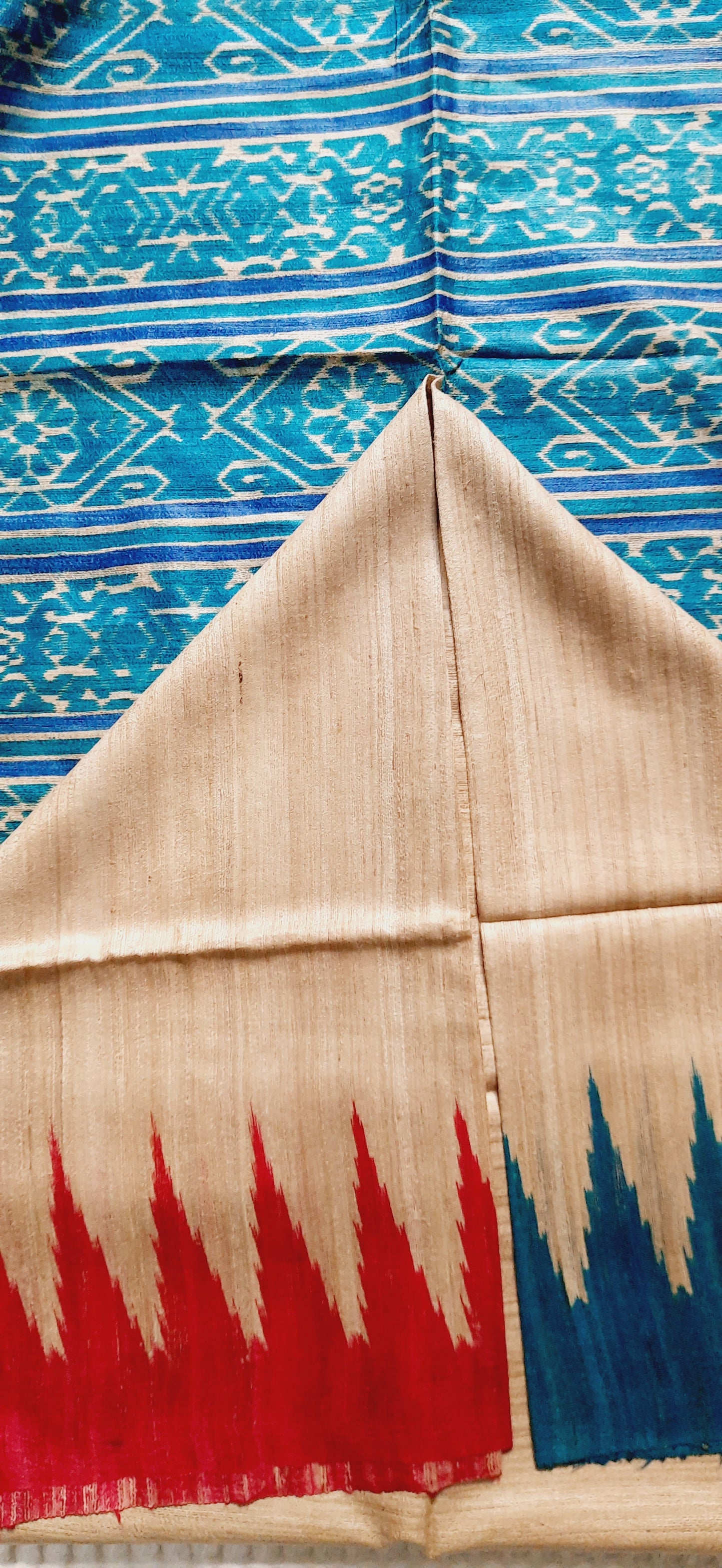 SATYA - Natural Color Tussar Silk Saree (Fuchsia-Blue)