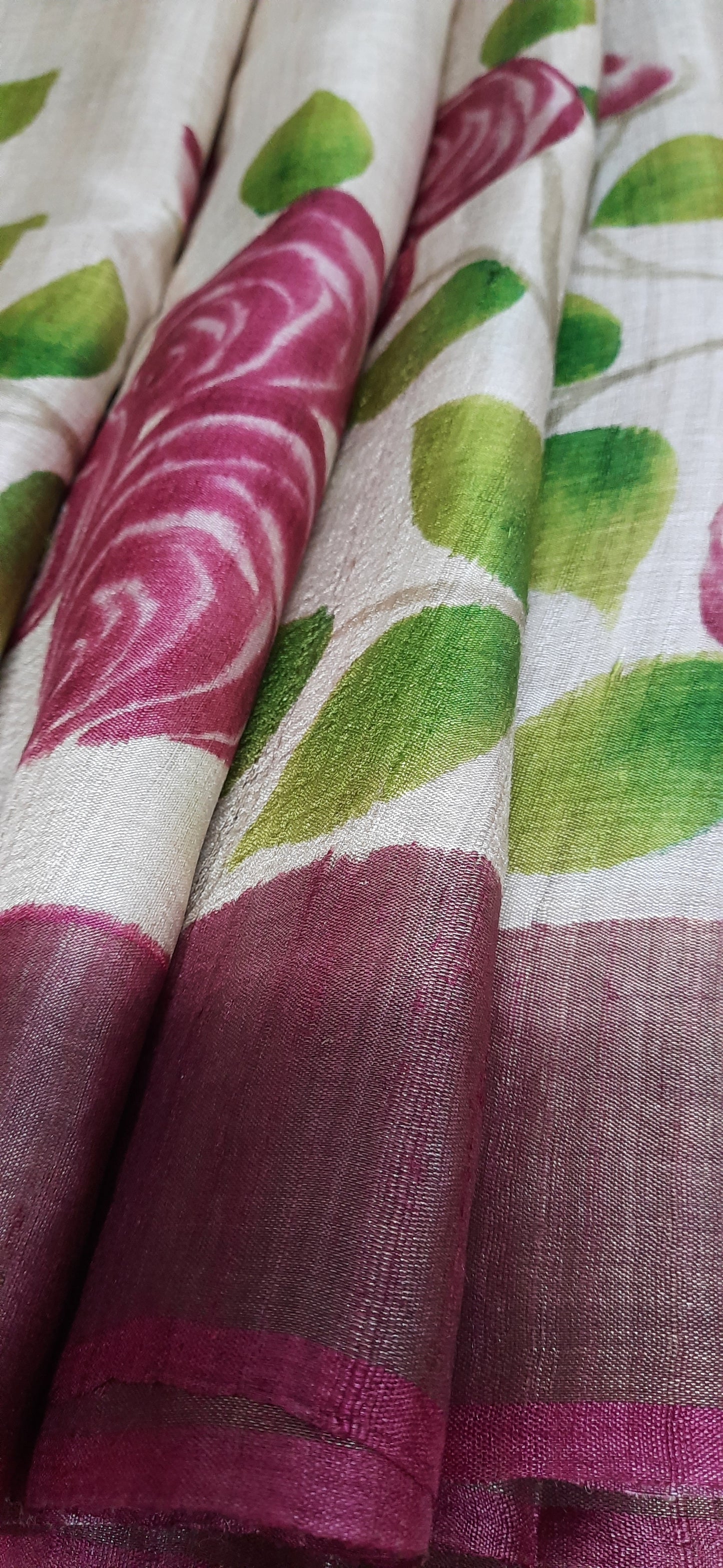 Natural Color Handpainted Tussar Silk Saree