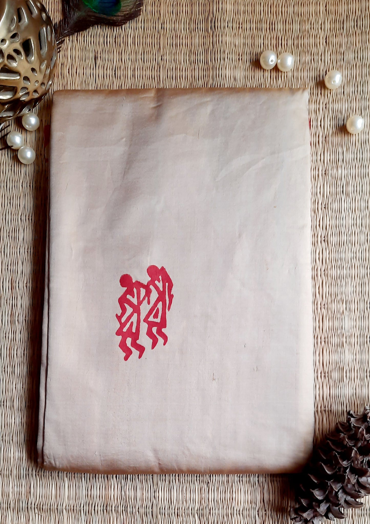 Golden-Red Bishnupuri Katan Silk Saree