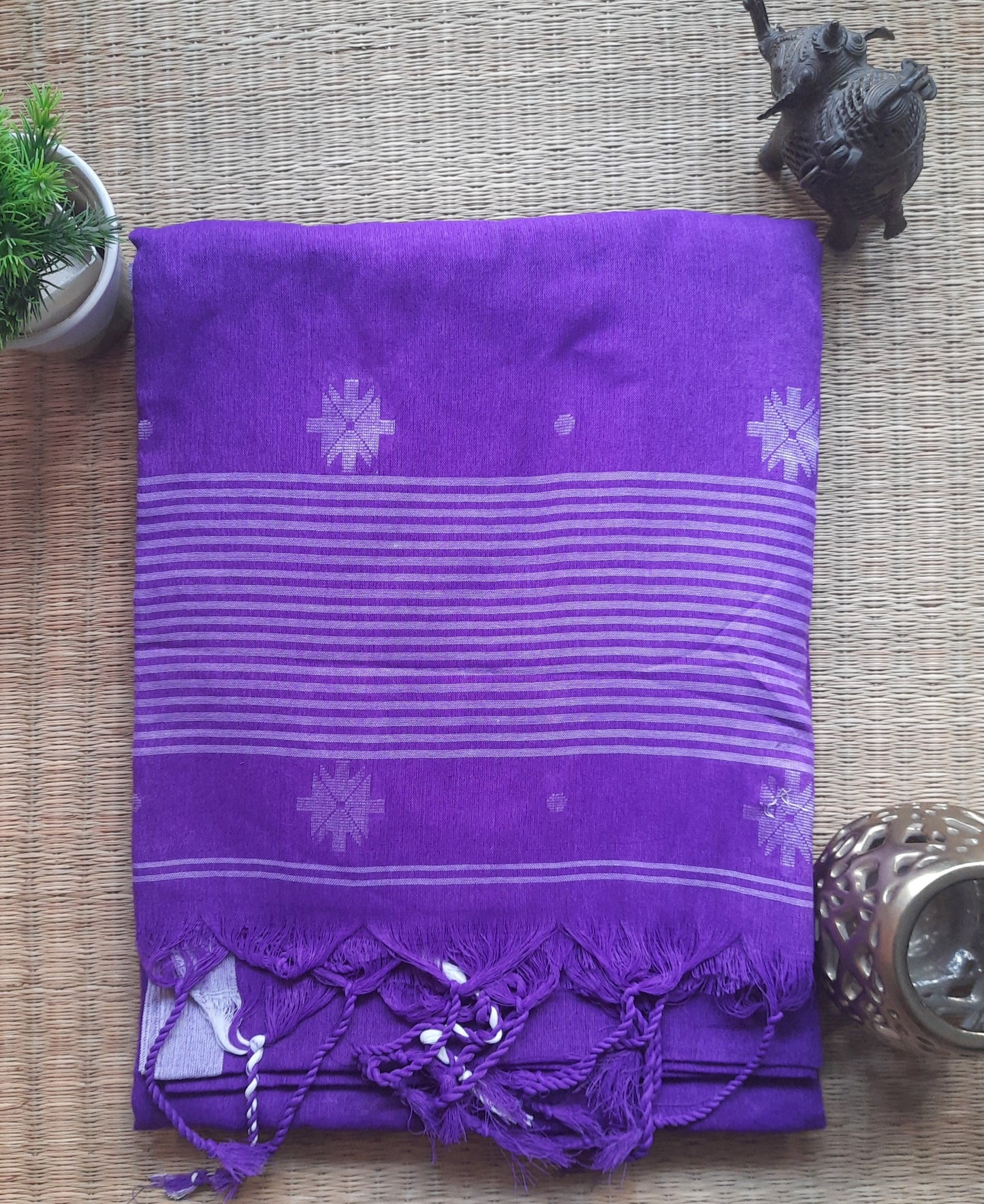 PRAGYA - Purple Khadi Cotton Jamdani Saree