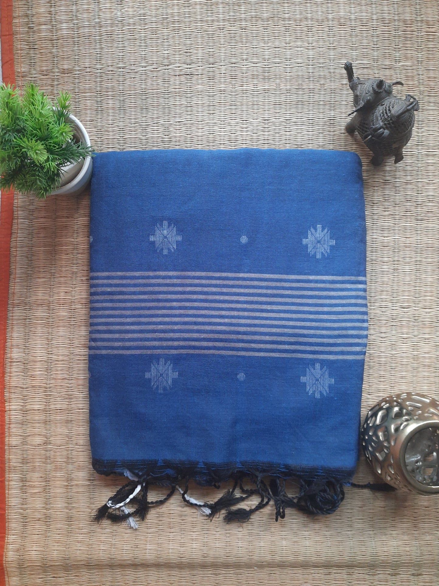 SWADHA - Blue Khadi Cotton Jamdani Saree