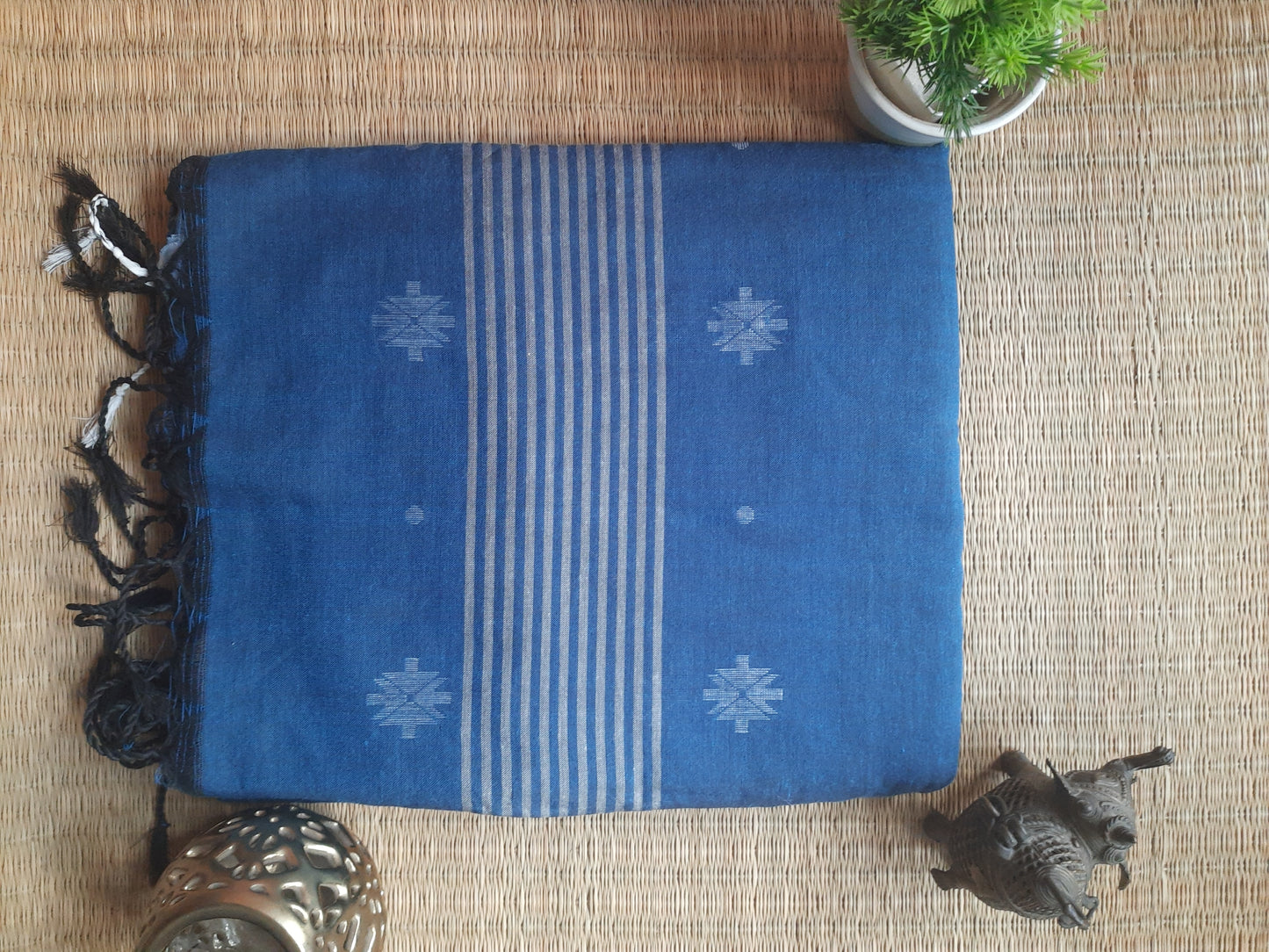 SWADHA - Blue Khadi Cotton Jamdani Saree