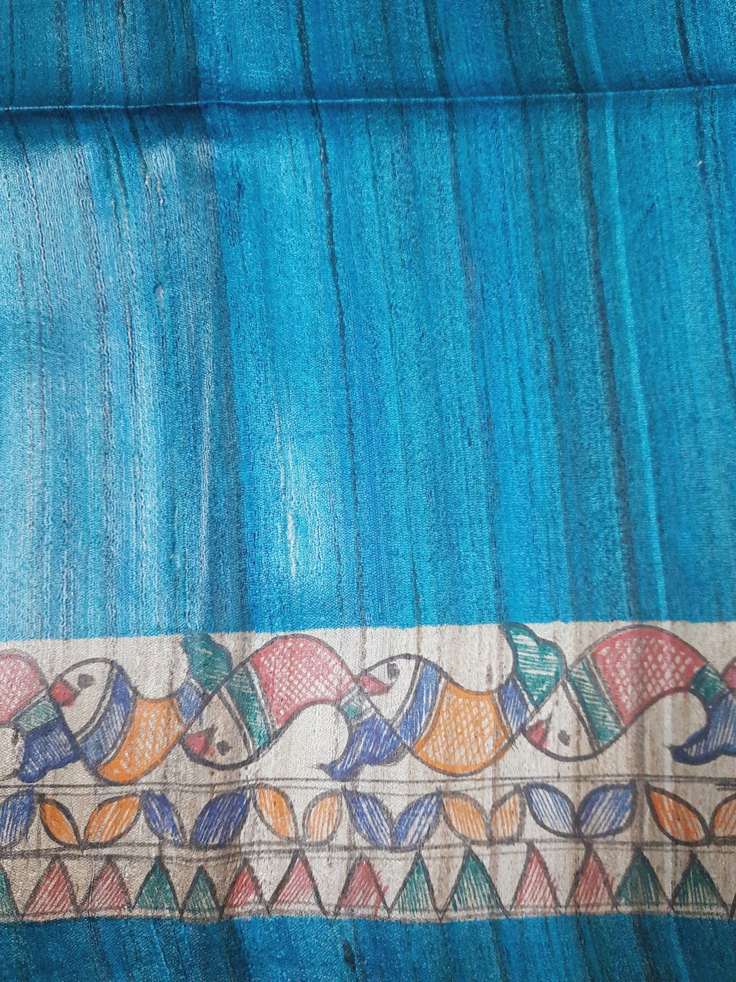 Blue Madhubani Handpainted Handloom Tussar Silk Saree