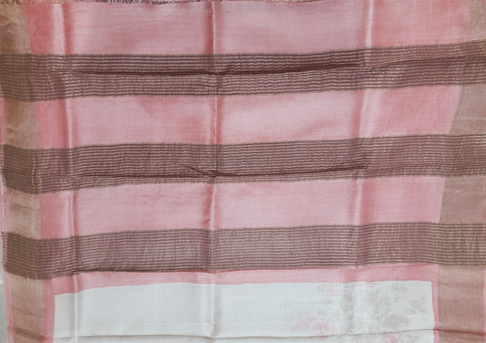 Cream Pure Tussar Slk Saree With Peach Florals