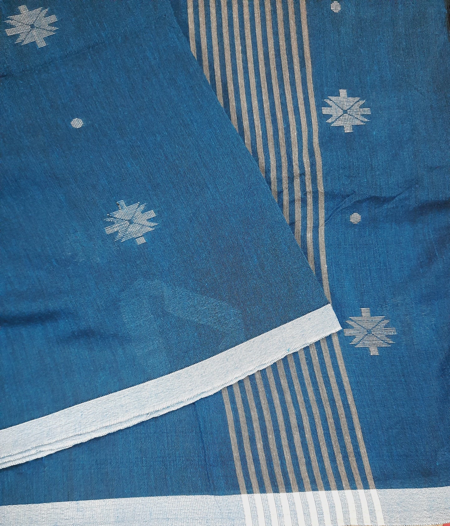 SWADHA - Blue Khadi Cotton Jamdani Saree