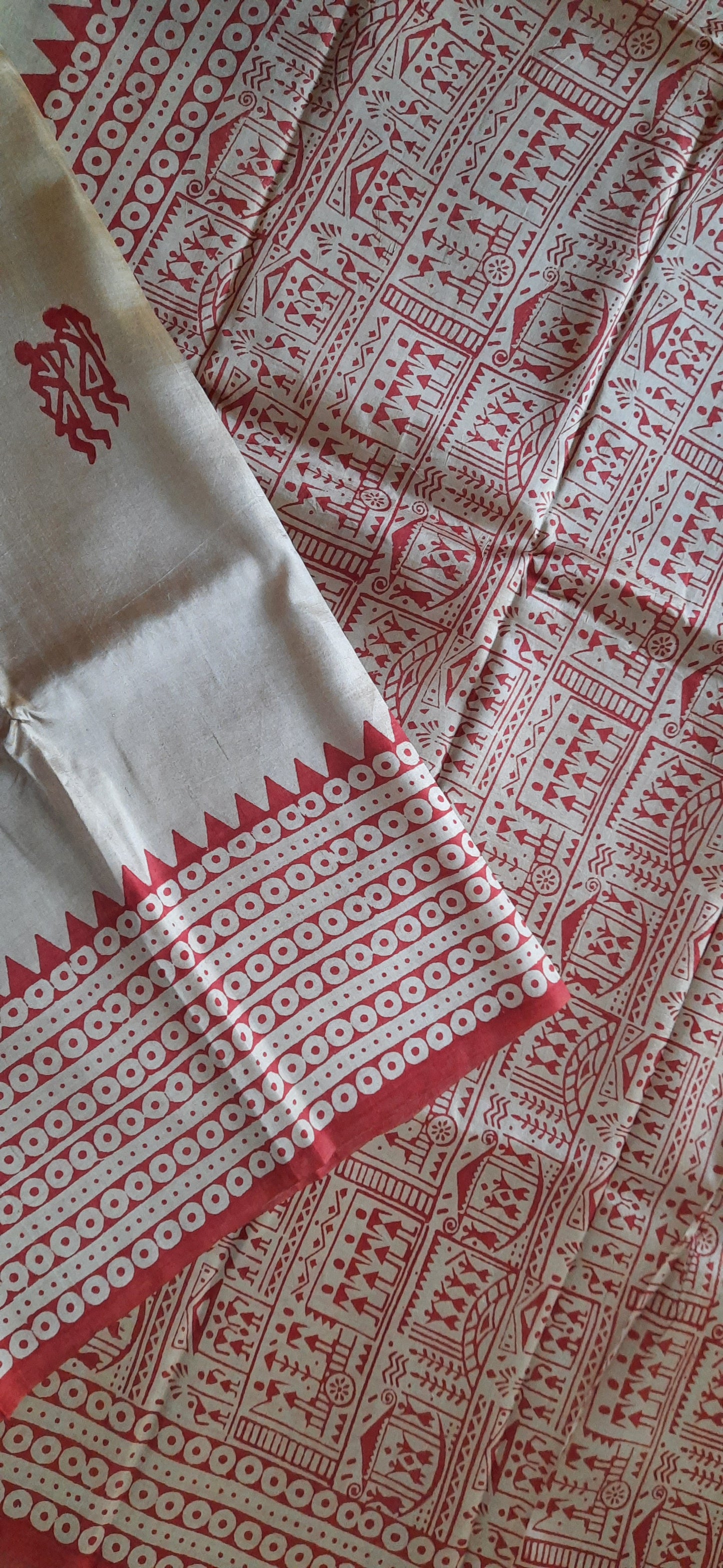 Golden-Red Bishnupuri Katan Silk Saree