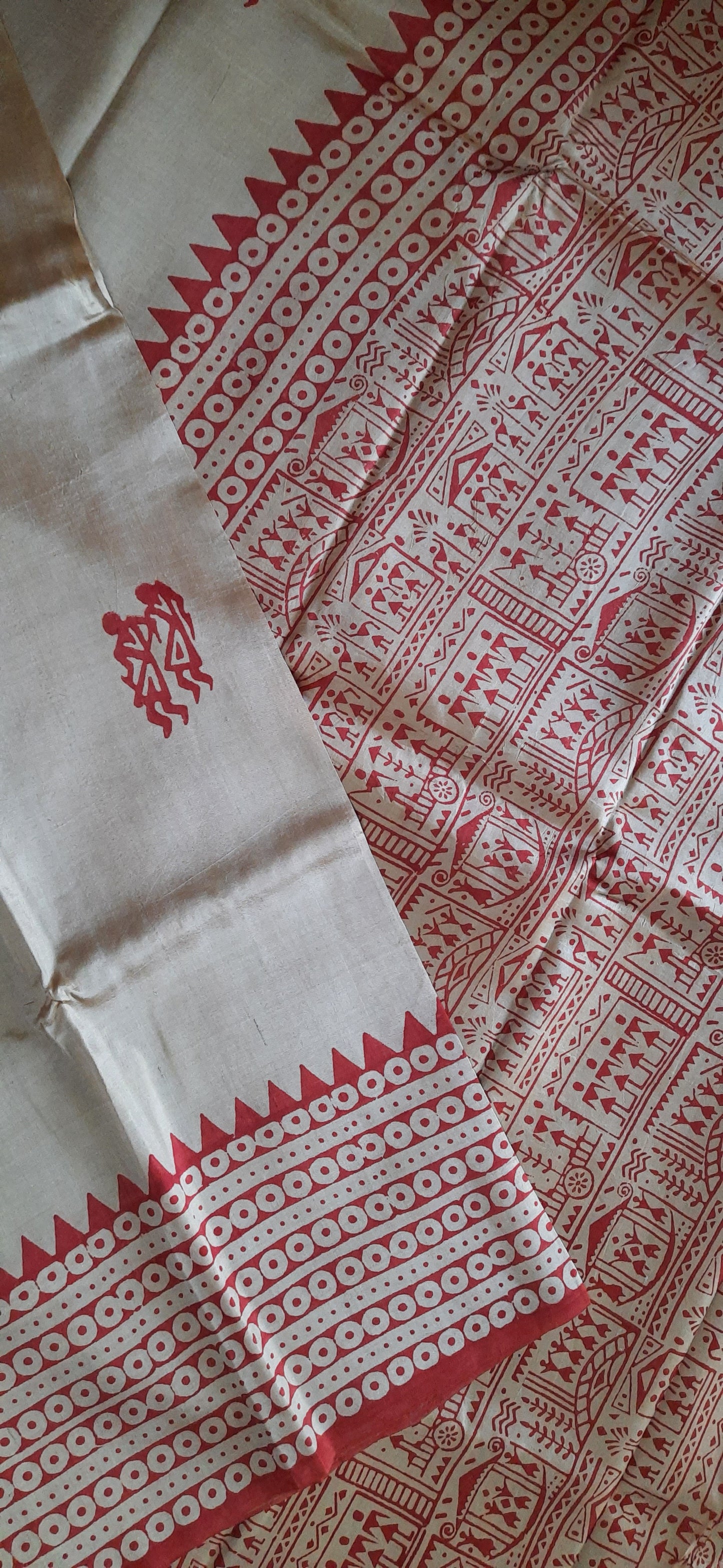 Golden-Red Bishnupuri Katan Silk Saree
