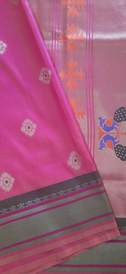 Punch Pink Paithani Silk Saree