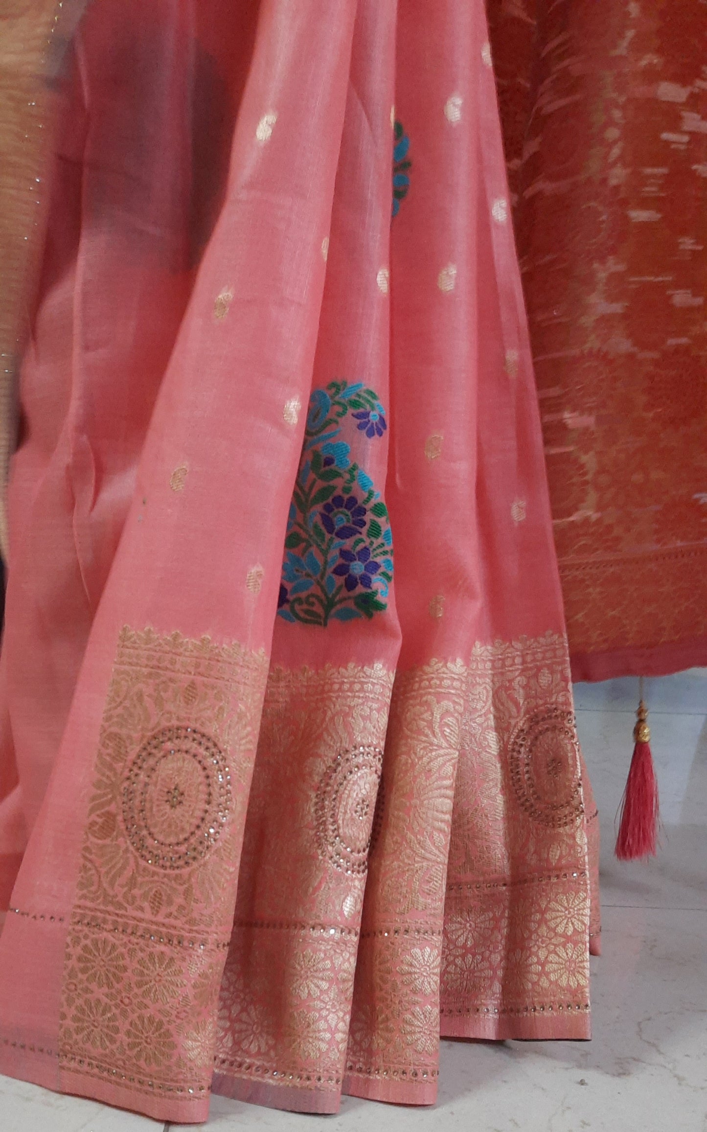 Handloom Cotton Saree - Peach