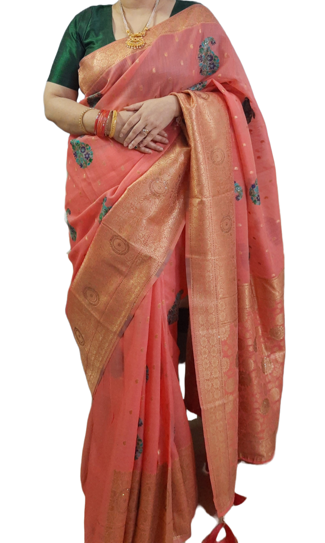 Handloom Cotton Saree - Peach