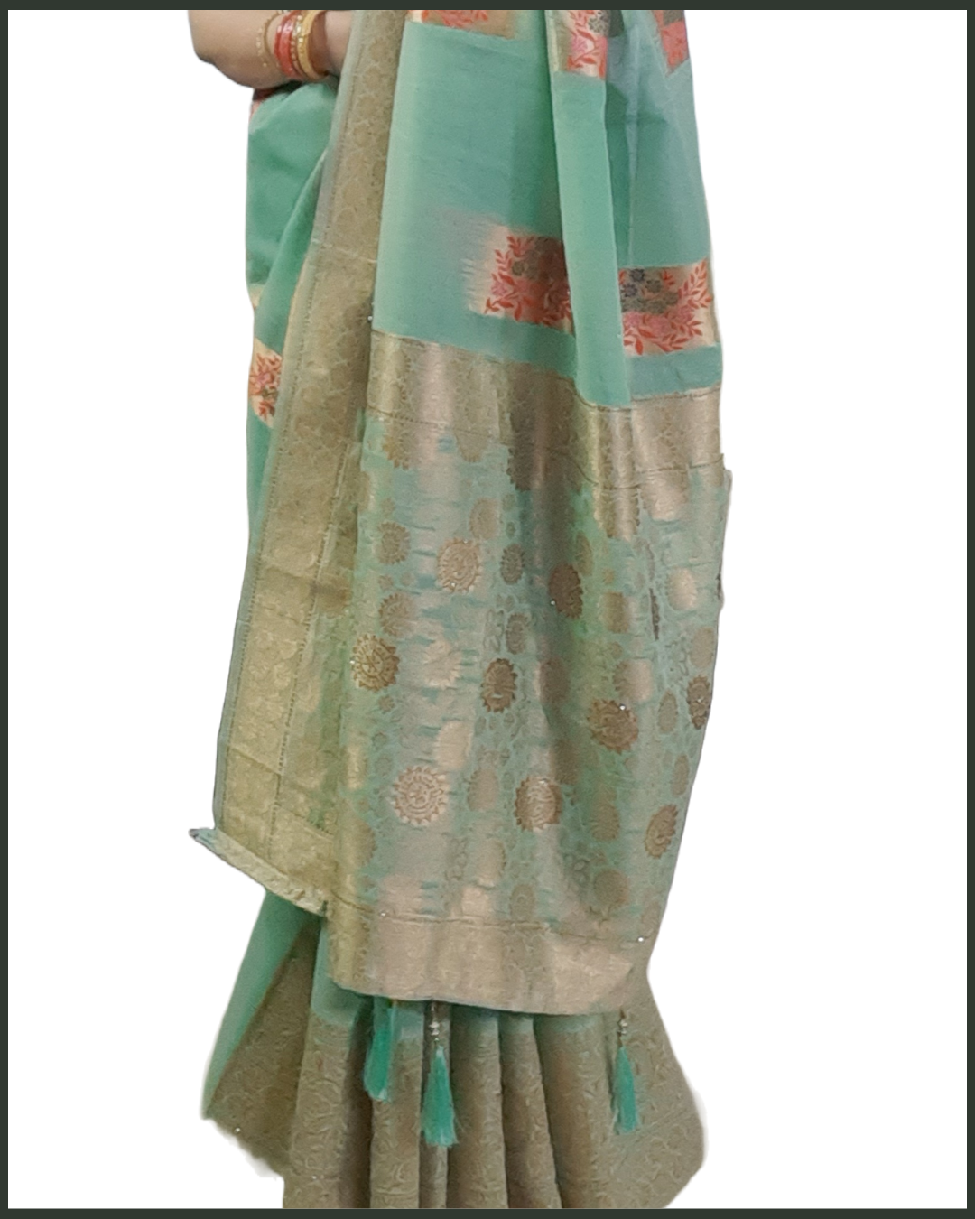 Handloom Cotton Saree - Mint Green