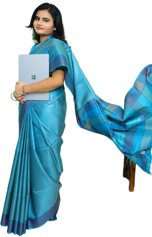 Blue Tussar Silk Saree