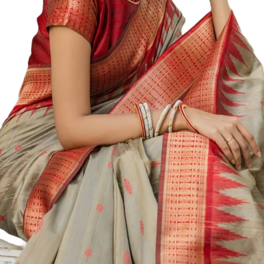 Steel Color Semi Tussar Silk Saree