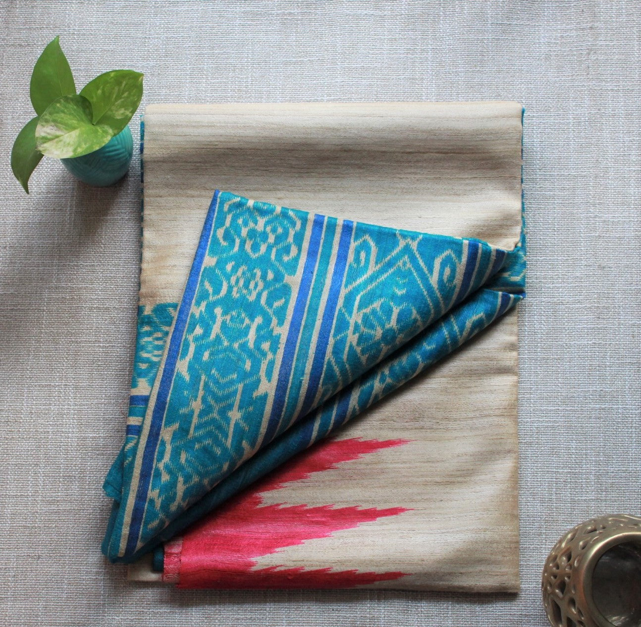 SATYA - Natural Color Tussar Silk Saree (Fuchsia-Blue)